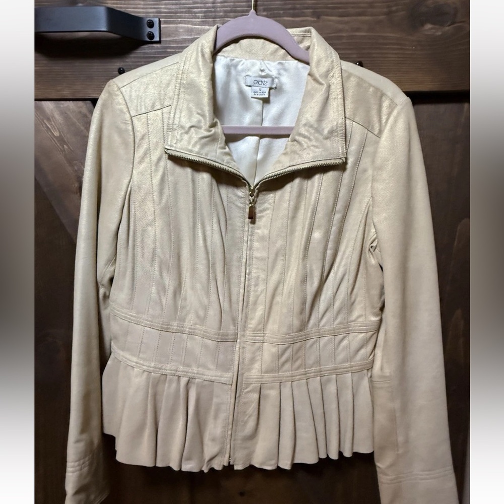 Cache MetallicCream Leather Jacket